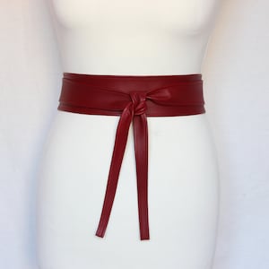 Dark red Obi belt Leather wrap belt Burgundy Women&#39;s belt