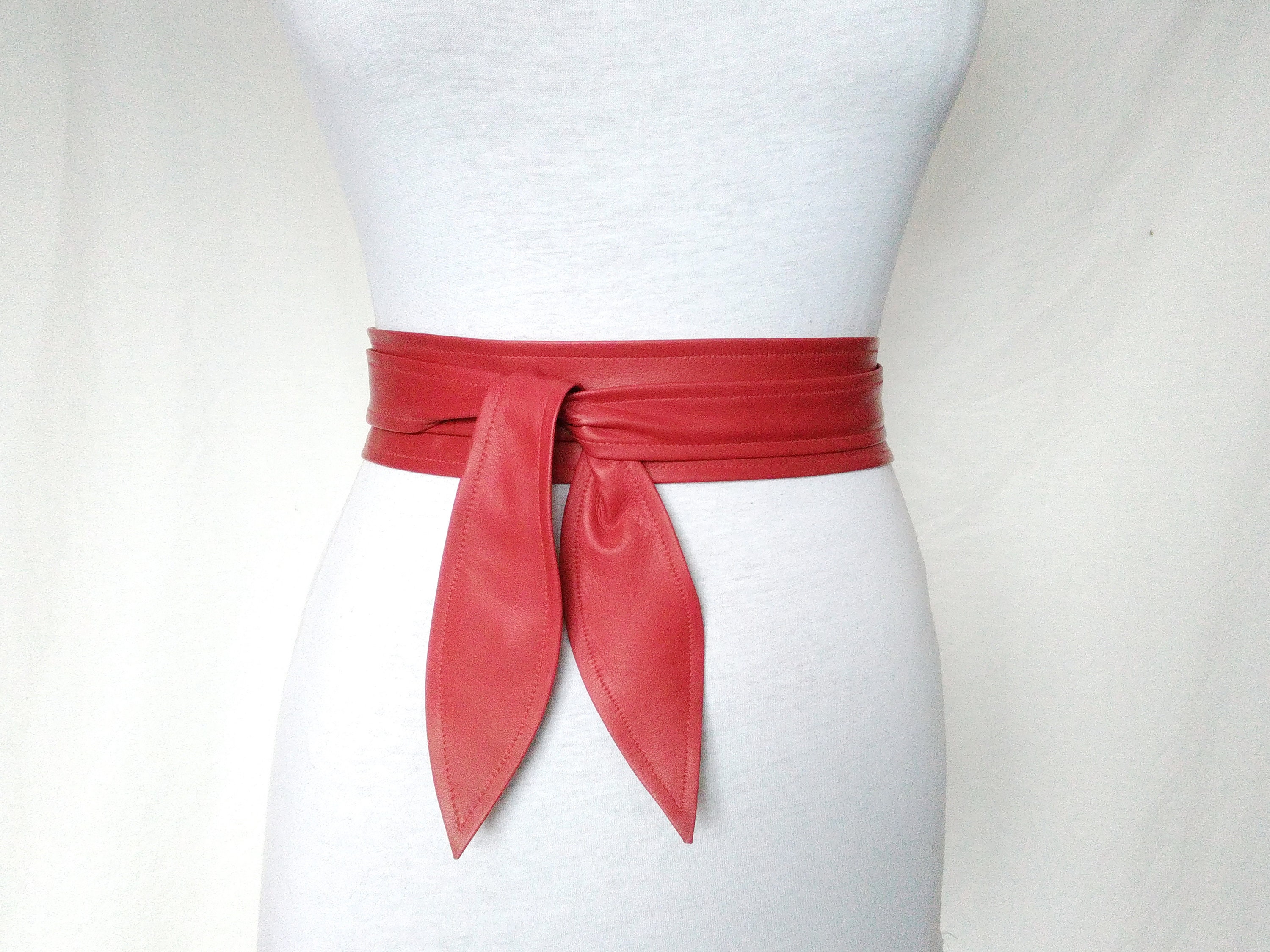 Leather Obi belt White wedding sash Red Women's belt | Etsy