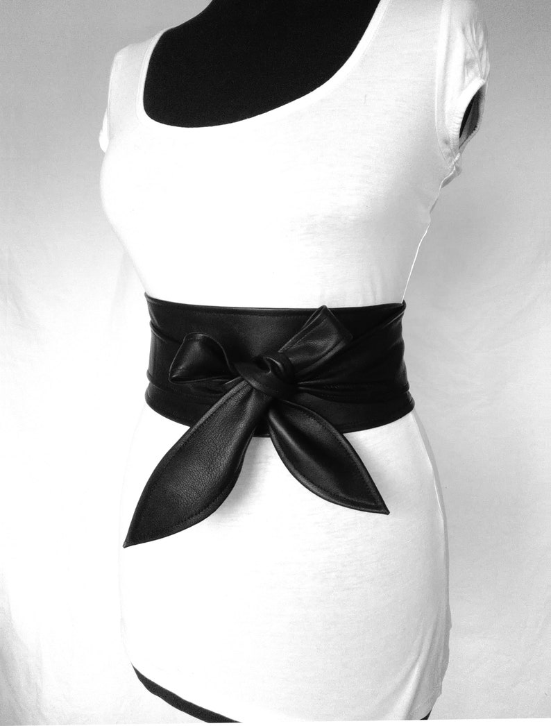 Black Leather Belt Obi Belt Women's Belt Tulip Leather Etsy