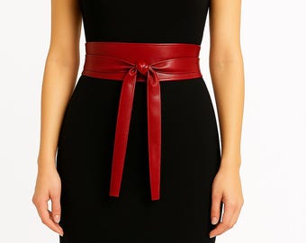 Plum Obi Belt. Wrap Belt in Soft Genuine Leather. Wraparound  display picture 1