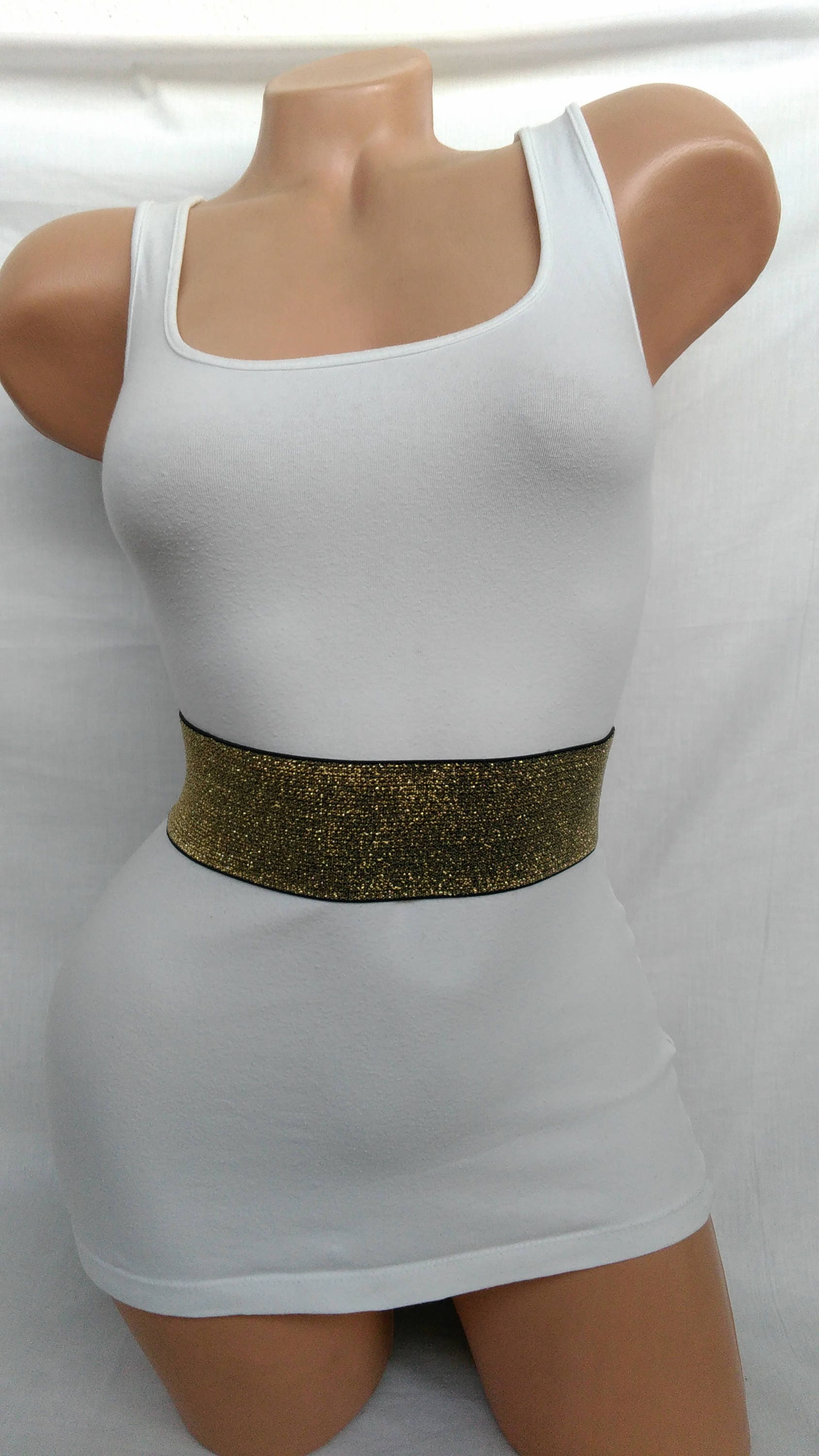 Gold Stretch belt Waist cincher elastic belt Statement Etsy