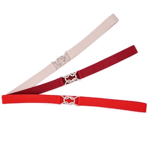 Women&#39;s Belt Stretch belt Dark red Burgundy elastic waist belt 7/8 inch or 2 cm Skinny cinched
