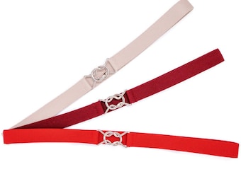 Women's Belt Stretch belt Dark red Burgundy elastic waist belt 7/8 inch or 2 cm Skinny cinched