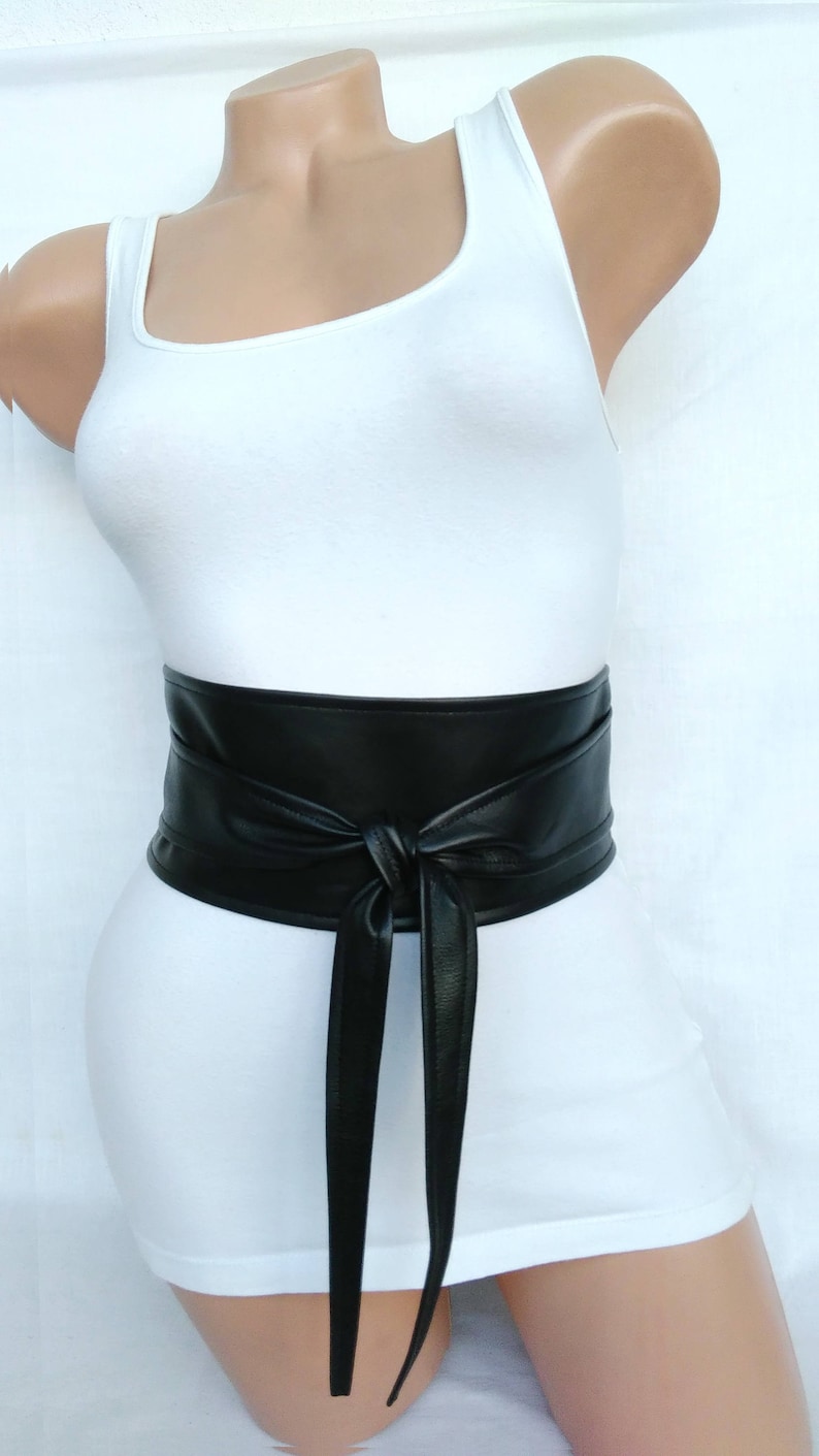 Black Wrap Obi Belt Leather Wide Corset Style Belt Women's Etsy