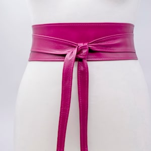 Women&#39;s Belt Obi belt Hot Pink Magenta wrap belt Waist cincher Fuscia Bridal leather