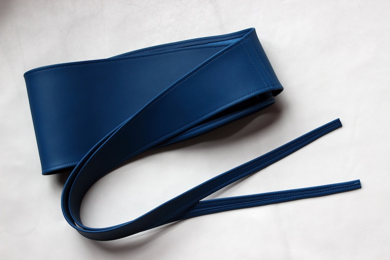 Leather Obi Belt Blue Wrap Belt Wedding Wide Women's Belt Etsy