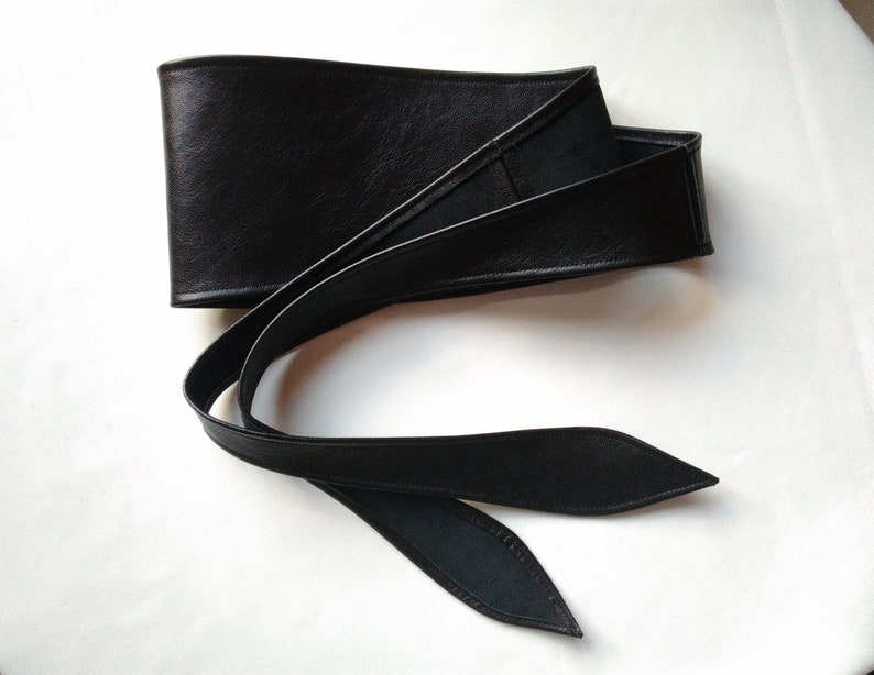 Black Leather Obi Belt Women's Wrap Belt Etsy