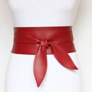 Dark Red Leather Obi Belt Leather Wrap Belt - Etsy