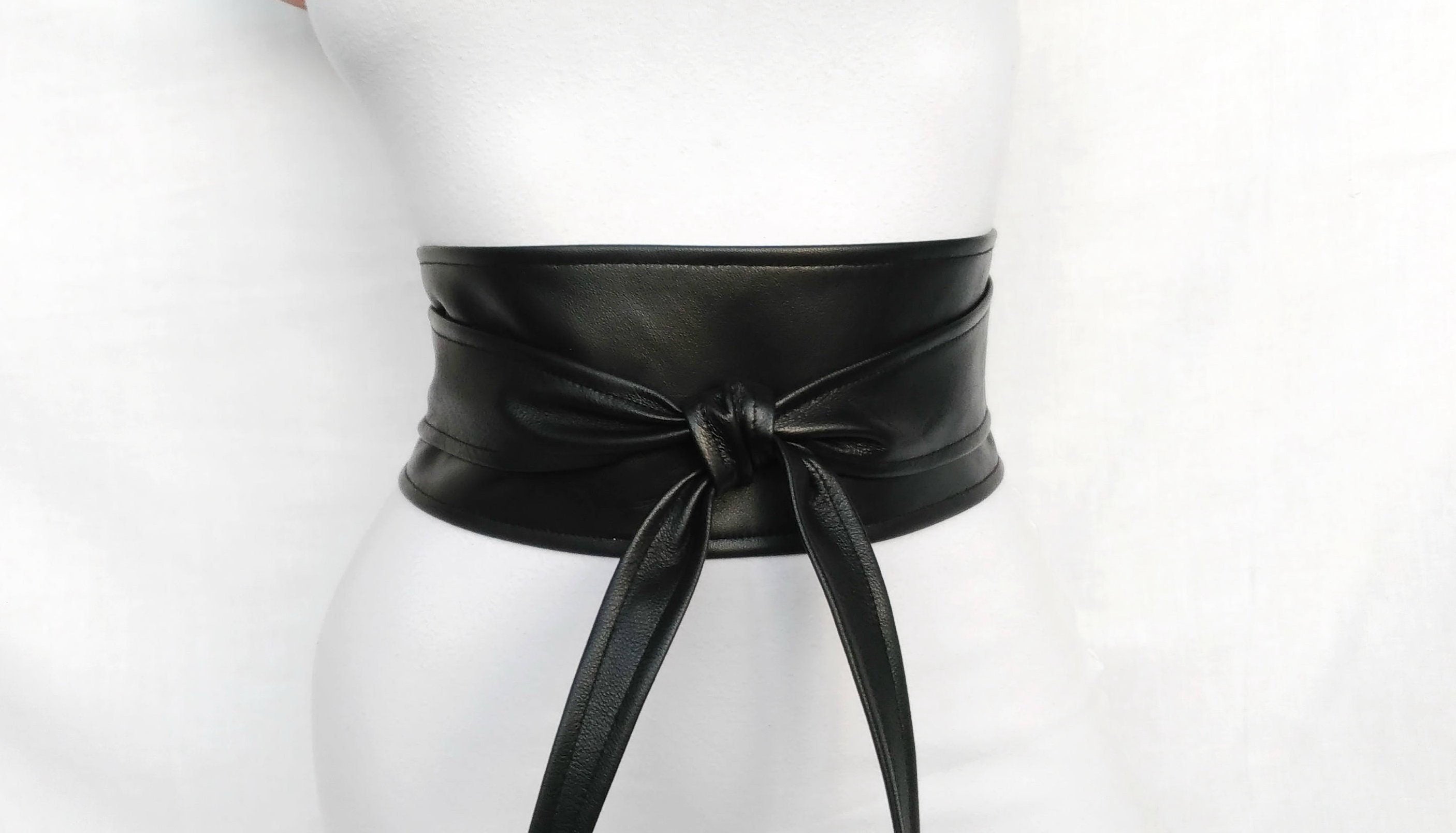 Black leather belt Obi belt Wrap Black belt Waist cincher belt Etsy