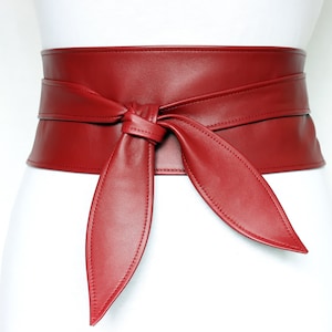 Women&#39;s Belt Dark Red Leather Obi belt leather wrap belt