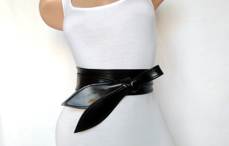 Black Leather Obi Belt Women's Wrap Belt Etsy