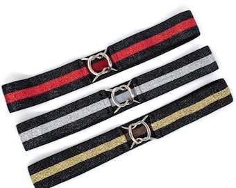 Cintura elasticizzata nera e argento Cintura elastica semplice scintillante cintura elastica da donna cintura elastica