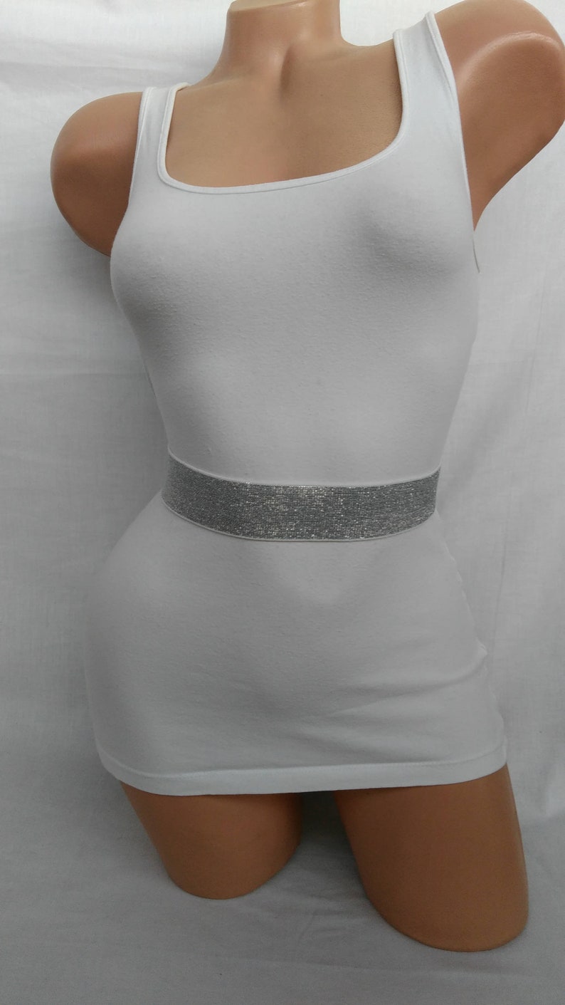 Women's Belt Silver Stretch Waist cinched belt Glitter Wedding Elastic belt image 3