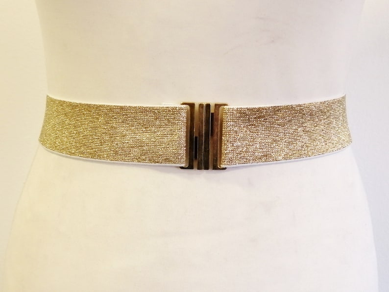 May include: A gold sparkly elastic belt with a gold metal buckle.