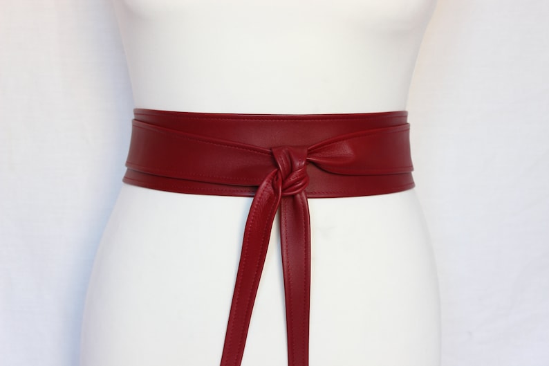 Dark Red Obi Belt Leather Wrap Belt Burgundy Wedding - Etsy