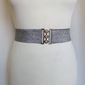 Silver or Black Elastic belt Sparkling Stretch cinched belt