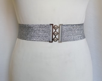 Silver or Black Elastic belt Sparkling Stretch simple elastic belt women's cinch belt