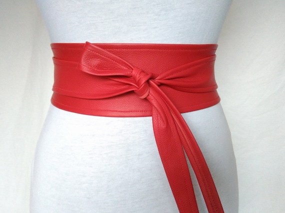 Leather Obi Belt Red Wrap Waist Cincher 