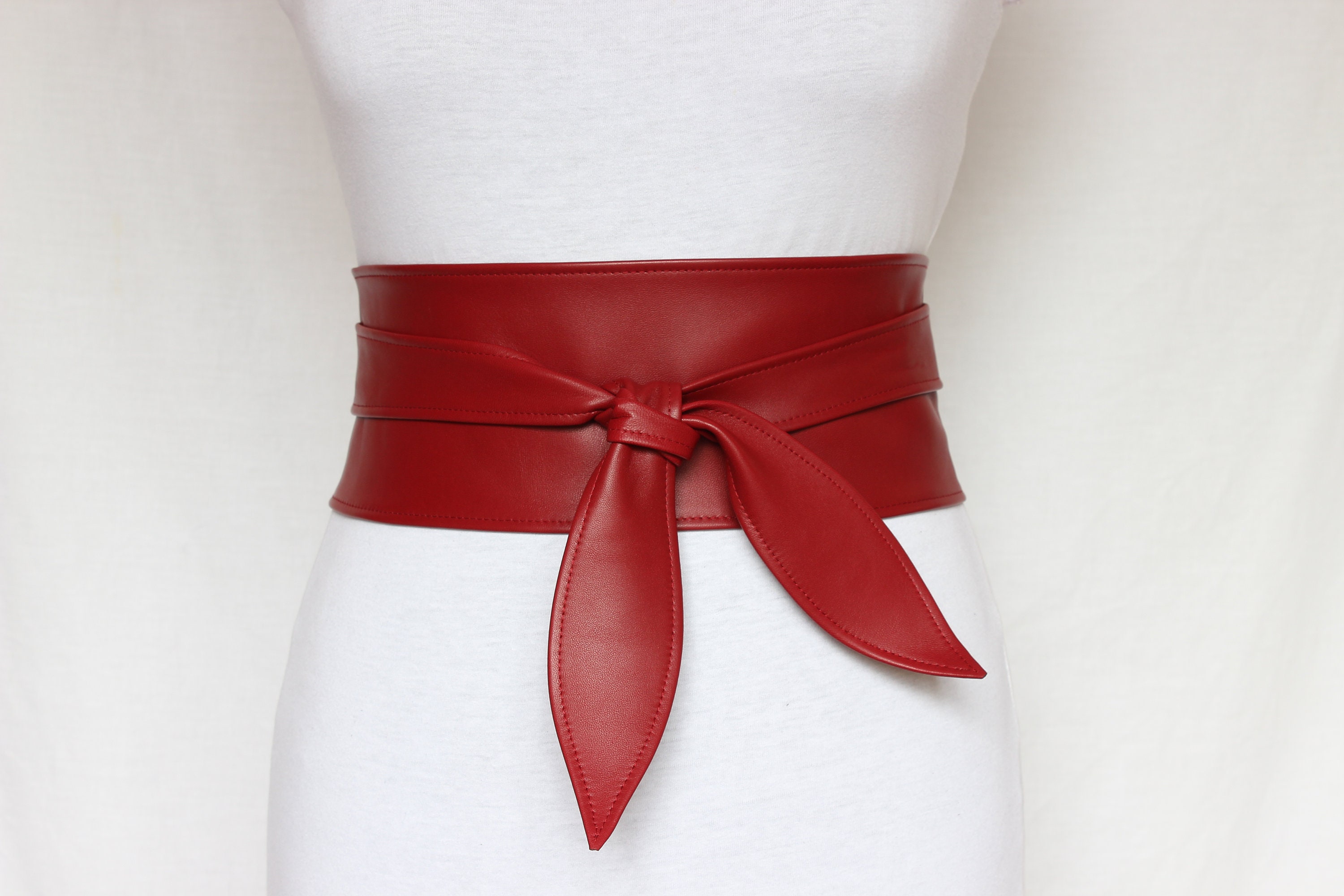 Dark Red Leather Obi Belt Leather Wrap Belt - Etsy