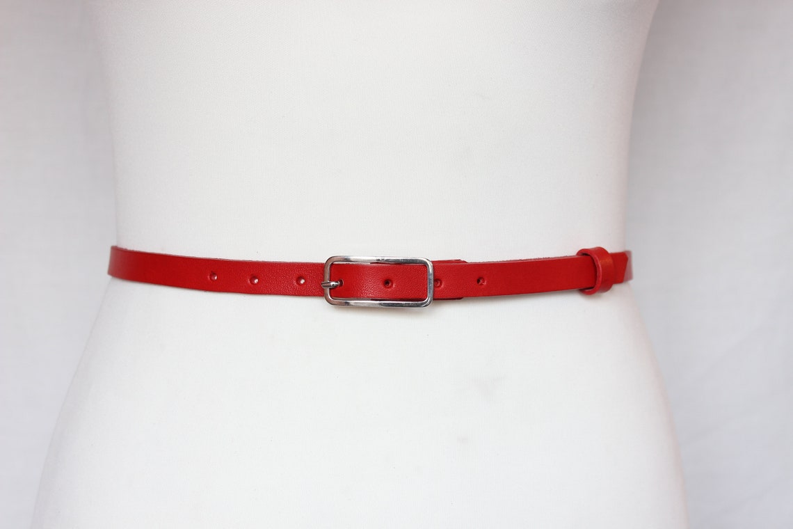 Skinny Leather belt Full grain belt Red Women's Belt Etsy