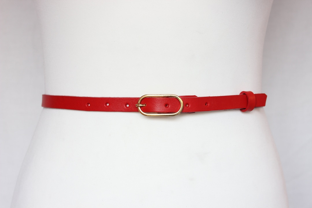 Skinny Leather Belt Full Grain Belt Red Women's Belt Etsy