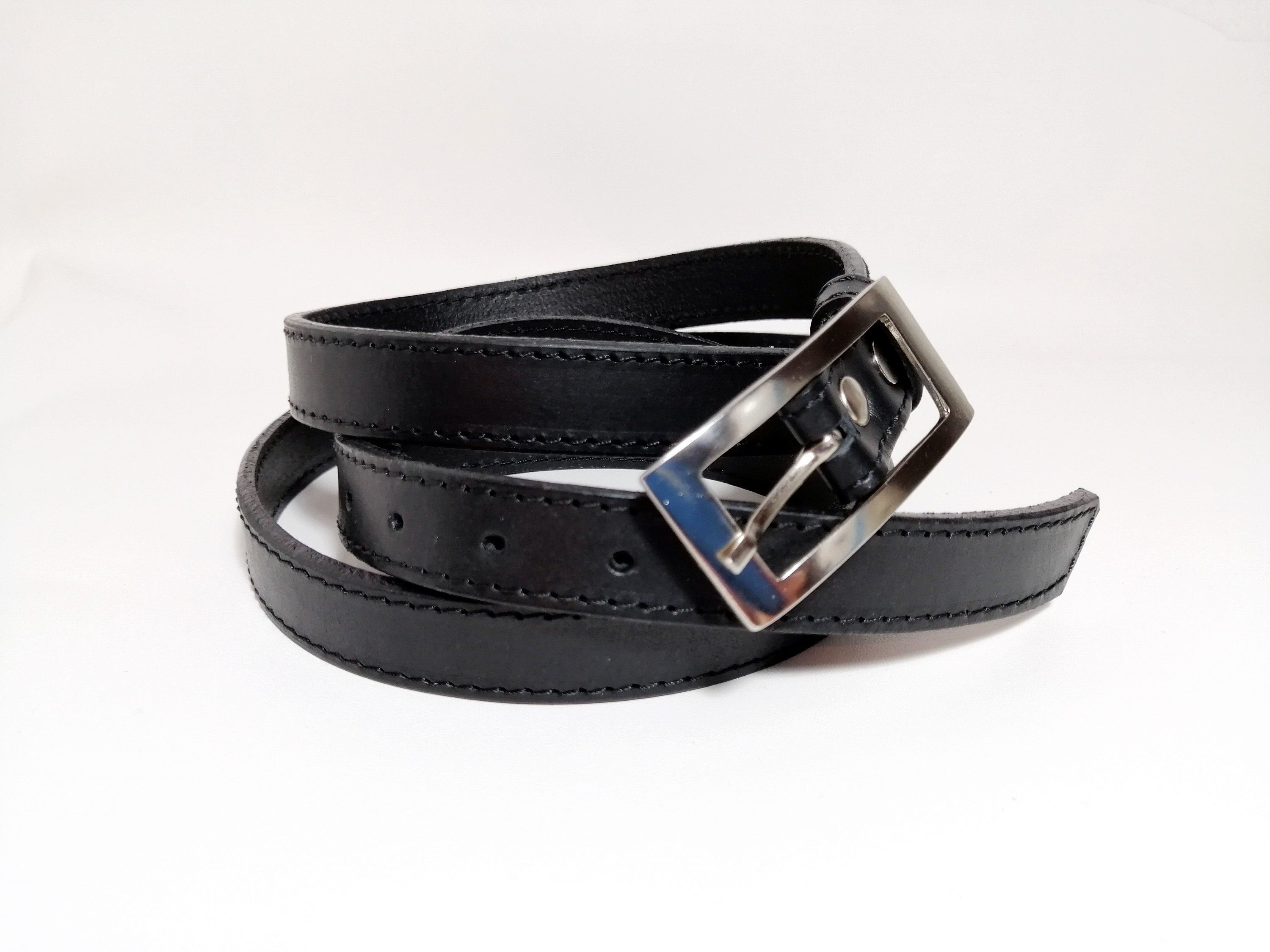 Black Leather belt Skinny Dress belt Full grain belt | Etsy