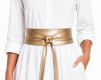Gold Leather Obi belt Waist Sparkling belt