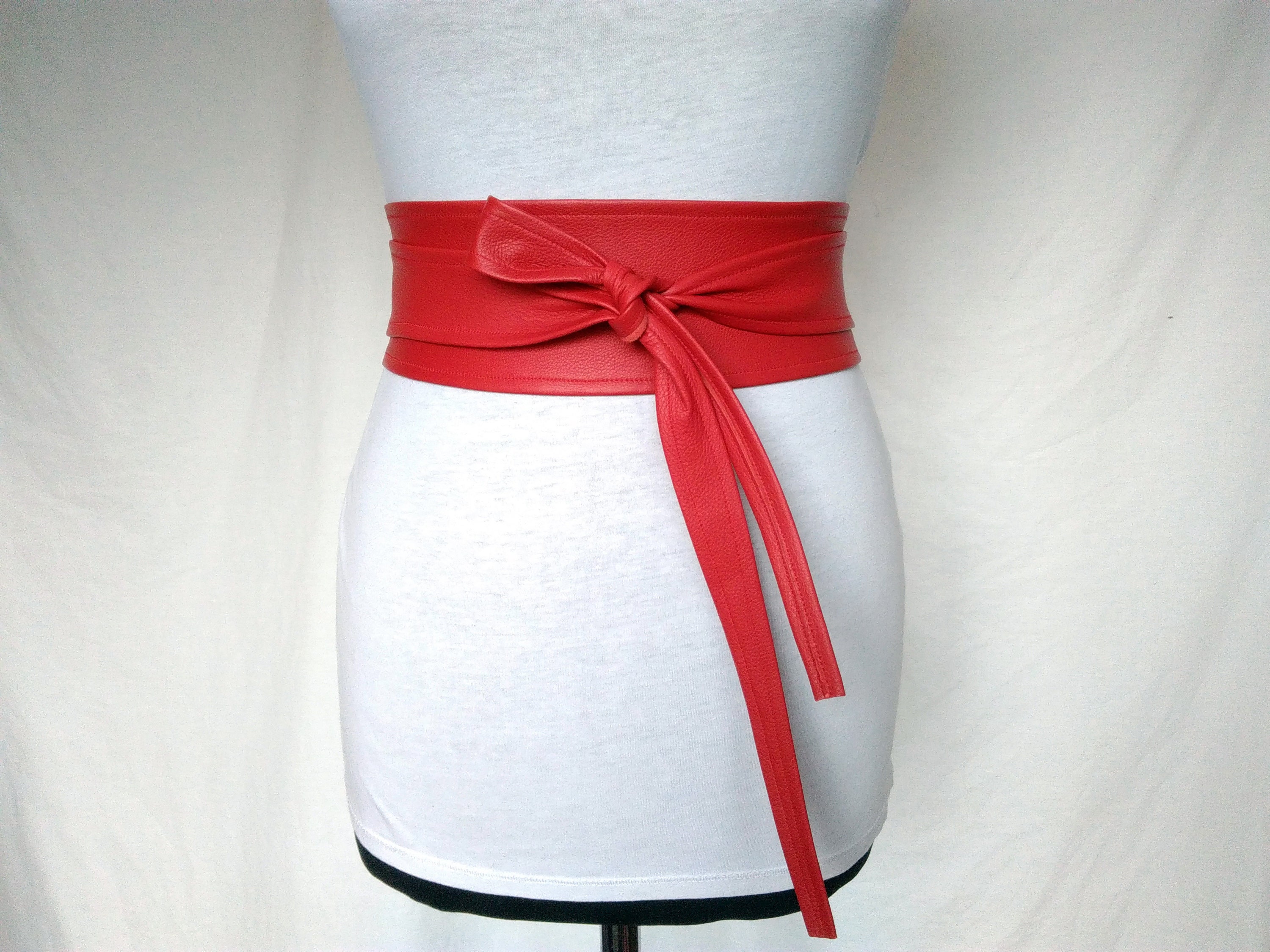 Roter Leder Obi Gürtel Damen Wickelgürtel aus weichem Leder