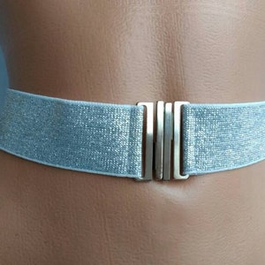 Women's Belt Silver Stretch Waist cinched belt Glitter Wedding Elastic belt image 5