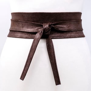 Brown Glitter Suede Leather Obi belt Wrap Waist cincher belt