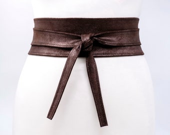 Brown Glitter Suede Leather Obi belt Wrap Waist cincher belt