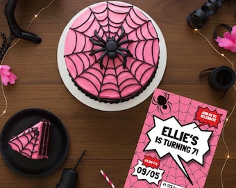Spider Girl Birthday Invitation: Editable Pink Spidey and Friends Web Birthday Party Invite, Canva Template (Digital Download)