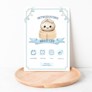 Tarjeta de anuncio de Little Dumpling, plantilla de anuncio de nacimiento de niño, bebé Dim Sum, anuncio de embarazo en redes sociales, plantilla de Canva
