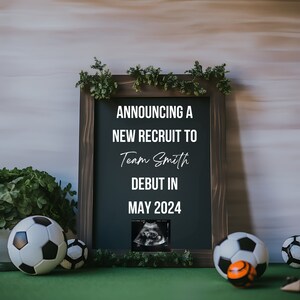 Anuncio de bebé de fútbol personalizado / Anuncio de jugador de fútbol personalizado / Baby Shower / Revelación de recién nacido / Baby Shower con temática deportiva