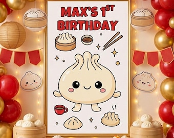 Personalized Dumpling Birthday Coloring Page, Kids Party Activity (Digital Download)