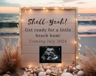 Seashell Beach Digital Pregnancy Announcement / Summer Baby Announcement / Beach Baby / Beach Pregnancy / Social Media Facebook Instagram