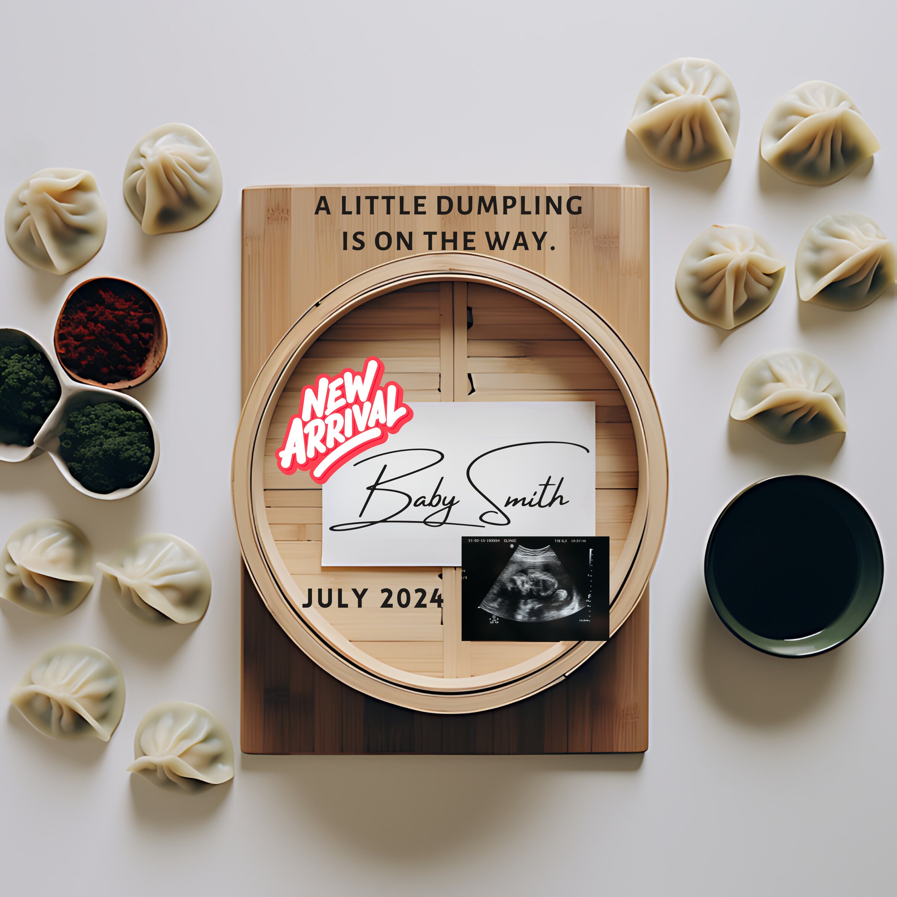 Zwangerschapsaankondiging Little Dumpling: genderonthulling via sociale media (digitale download)