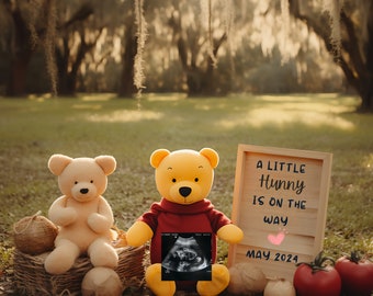 Classic Winnie the Pooh Teddy Bear Digital Pregnancy Announcement, Social Baby Announcement, Gender Neutral, Winnie the Pooh Baby Shower