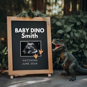 Dinosaurier T-Rex Digitale Schwangerschaftsankündigung, Digitale Babyankündigung, bearbeitbare Vorlage, Dinosaurier-Thema, Social Media Facebook Instagram
