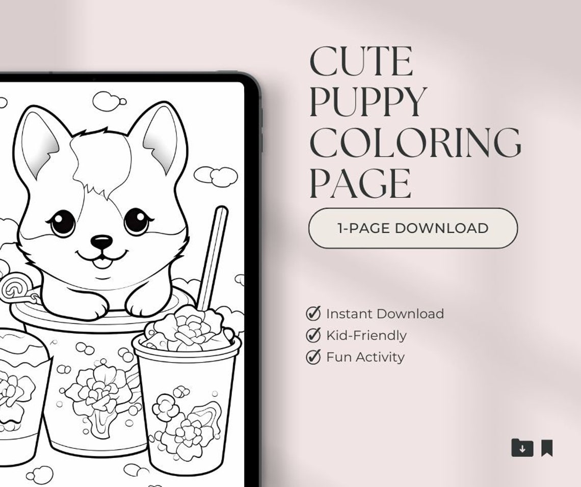 Cute Puppy Printable Boba Milk Tea Coloring Page | Kid's Coloring Page ...