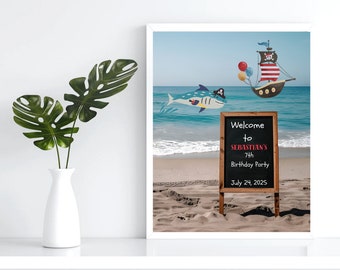 Cartello di benvenuto personalizzato per il compleanno di Baby Shark (download digitale)