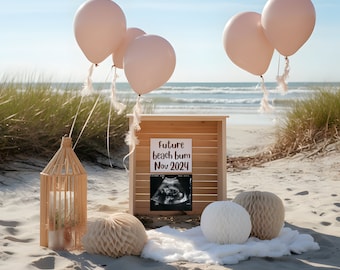 Zwangerschapsaankondiging Boho Beach: gepersonaliseerde social media-onthulling (digitale download)