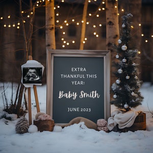 Christmas Snow Pregnancy Announcement Social Media Reveal, Digital Christmas Pregnancy Announcement, Extra Thankful, Winter Baby Reveal