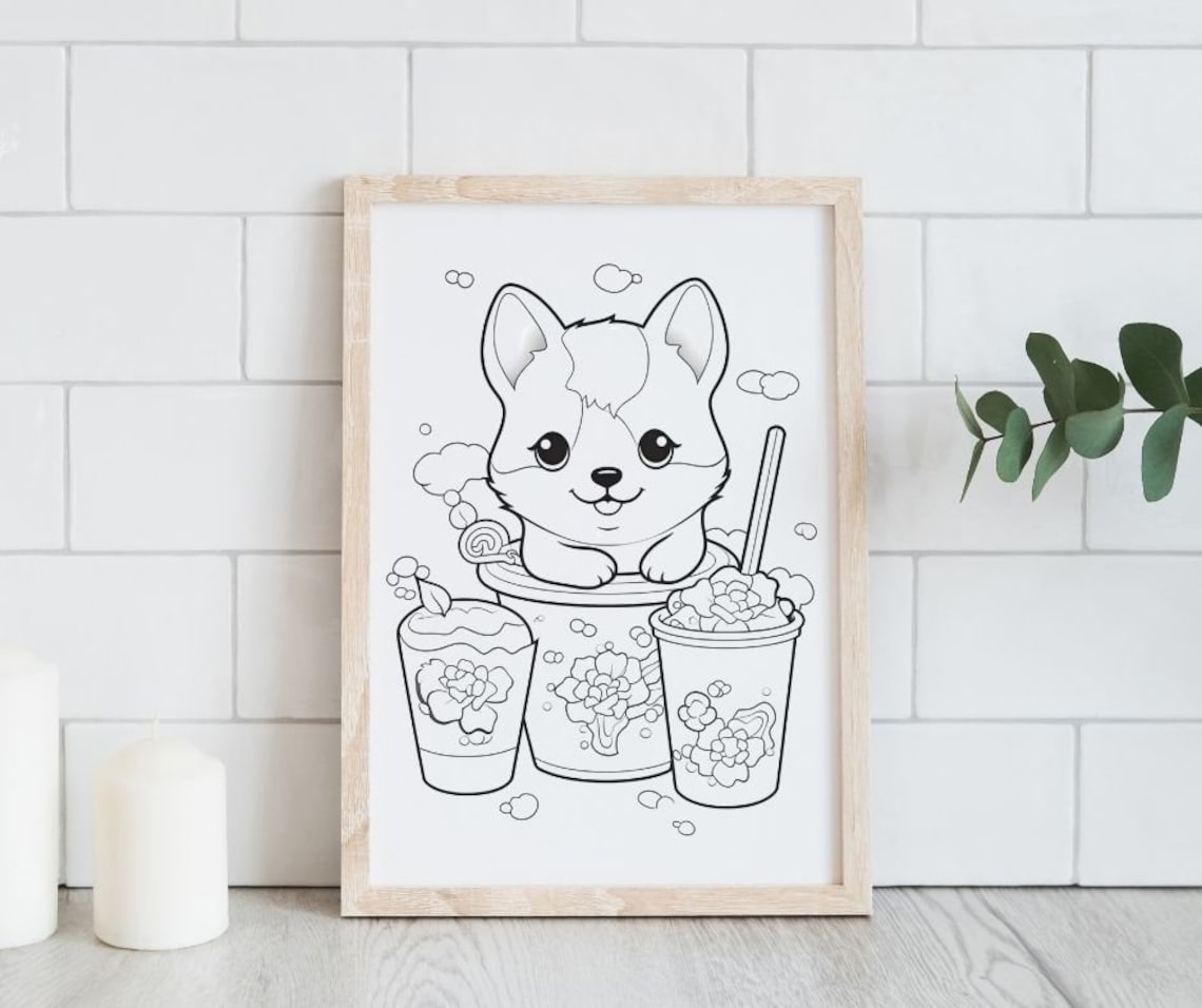 Cute Puppy Printable Boba Milk Tea Coloring Page | Kid's Coloring Page ...