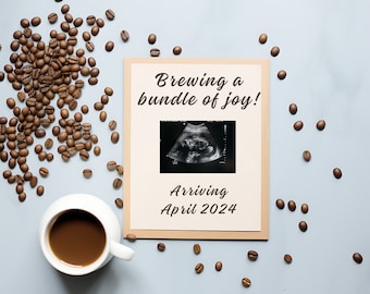 Brewing a Bundle of Joy Digital Pregnancy Announcement | Neutral | Coffee Beans | Social Media Pregnancy | Facebook Instagram Reveal