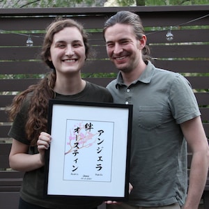 Personalized Japanese Engagement Gifts for Couple with Cherry Blossom Art, Names in Japanese, Unique Japanese Theme Wedding Presents