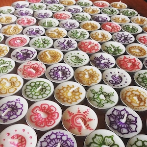 50 Tea Lights Set/Gift Basket Fillers for Adults/Henna Painted Candles/Party Favor/Wedding Decoration/Baby Shower Gifts