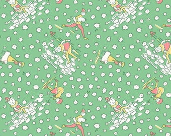 Storytime - Mother Goose - Nursery Rhymes - Humpty Dumpty Green - 1930s Reproduction Cotton Fabric - Sold by the Half Yard