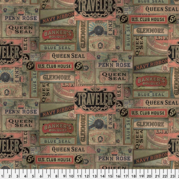 Cigar Box Canvas Multi - Eclectic Elements - Designer Tim Holtz - Sold by the Half Yard