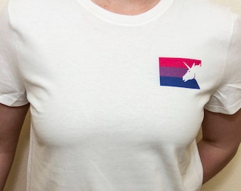 Bisexual Flag Unicorn Logo Jayne B Shea Tee - BiPride Unicorn T-Shirt - Bisexual Pride Unicorn Flag Shirt